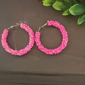 Pink Beaded Hoop Earrings